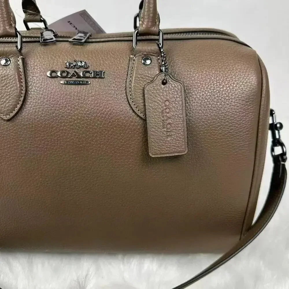 B6-005Coach Rowan Large Satchel Bag Crossbody In Leather/QB/Dark Stone CV960 NWT